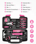Pink 39 Piece Household Tool Set With Plastic Toolbox Essential Hand Tool Kit For Home Repairs DIY Projects Crafting Handy