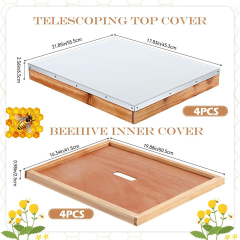 Telescoping Hive Covers And Beehive Inner Covers For 10 Frame Beehives, top and inner covers dimensions and materials shown.