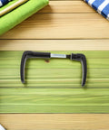 Two Pack Outdoor Gate Handles With Pins In Rustic Classic Style on wood background, straight view