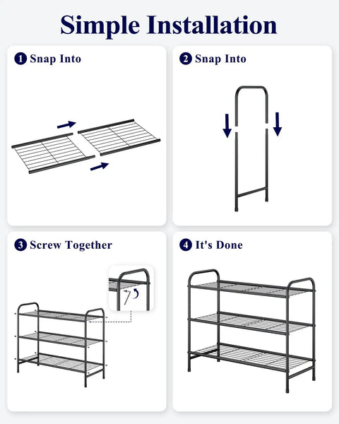 Heavy Duty Three Tier Shoe Rack Decked Out In Thick Matte Black Steel For Fast Entryway Refresh Holds Sneakers High Tops And Slippers Snug As A Bug No Sweat Tool Free Setup Keeps Closets And Hallways Neat So You Can Chill In Clean Spaces