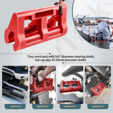 4 Inch Outboard Steering Lock For Boats With Hydraulic Cylinder Stops And Trailering Clips To Stop Engine Swinging, Universal Fit For Most Outboard Motors, Solid Pair Includes Lanyard
