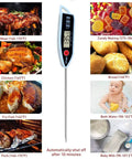 Digital Meat Thermometer Instant Read With Hold Function And Celsius Fahrenheit Switch displayed with various foods