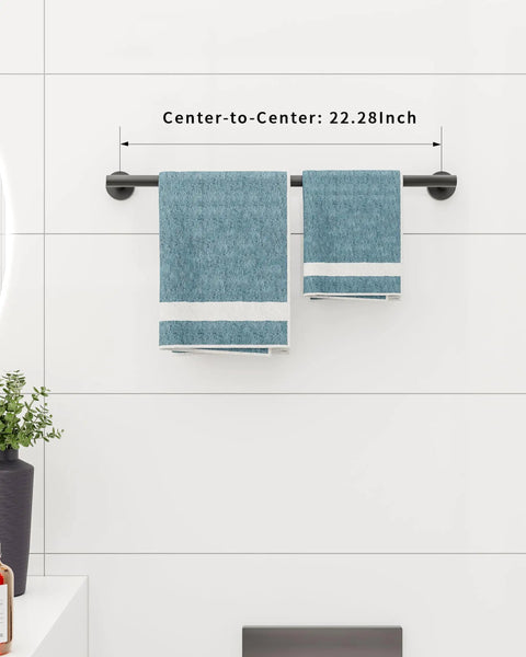 Matte Black 24 Inch Towel Bar Wall Mount Rack For Bathroom And Kitchen, Rustproof SUS304 Stainless Steel, 22 Inch Center To Center, with towels