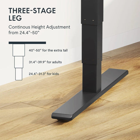 Crush Your Daily Desk Routine With This Height Adjustable Standing Desk Featuring Dual Motors Heavy Duty 3 Stage Lift showing adjustable leg design.
