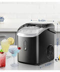 Countertop Ice Maker With Handle Delivers Chewable Nugget Ice In Six Minutes Or Less, portable build on a kitchen counter.