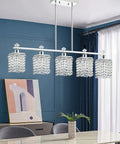 Water Ripple Glass Kitchen Island Pendant Light 5 Light Fixture with Matte Black Metal Finish in modern dining room