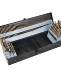 Pro Shop M35 Cobalt Drill Bit Set Includes One Hundred Fifteen Precision Ground Bits In Fractional Letter And Numbered Sizes With Slick Storage Tray.