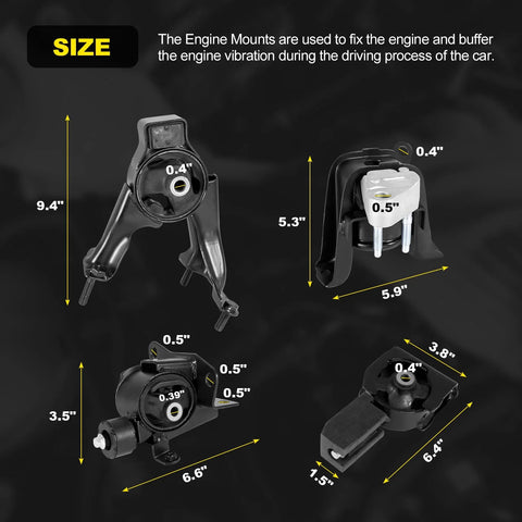 Engine Motor Mount Set For 2003 2008 Toyota Corolla Matrix 1.8L And Pontiac Vibe Replacement dimensions and design details