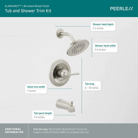 Elmhurst Shower Trim Kit With Tub Spout In Brushed Nickel Finish Tub And Shower Fixture Easy Install No Fuss Full Body Spray