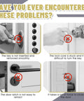 Four common lock issues: key insertion, turning lock core, retracting door latch, and closing door, addressed by Lock Lube Graphite Powder For Keyholes And Lock Cores Keeps Doors And Drawers Moving Smoothly In The Garage Home Office Dorms RVs And Workshops A Friction Fighting Lubricant That Prevents Jams And Extends Lock Life.