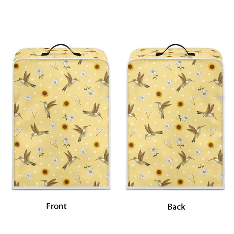 Slick Hummingbird Floral Coffee Maker Cover, front and back view showing floral design, made of waterproof polyester.