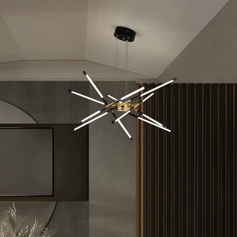 Golden Sputnik LED Chandelier Pendant Light Dope Ceiling Fixture For Dining Room Living Room Kitchen Island Hotels Farmhouse