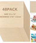 Adrattnay basswood sheets, 48-pack, 12 x 12 in, 1/16 in (1.5 mm) thick unfinished wood sheets