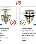 Comparison of old style vs new Premium Bathroom Sink Pop Up Plug Drain Filter For 1.2 To 1.42 Inch Basins Stainless Steel Hair Catcher