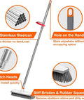 Mean 2 In 1 Deck Scrub Brush With Long Handle Heavy Duty Floor Cleaner Scrubber With Stiff Bristles And Built In Squeegee