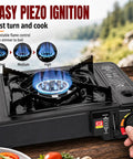 Dual Fuel Camping Stove Run On Butane Or Propane, Portable Outdoor Cooking Gear With Included Propane Adapter Hose And Carrying Case, Delivers 7800 BTU for easy piezo ignition and flame control