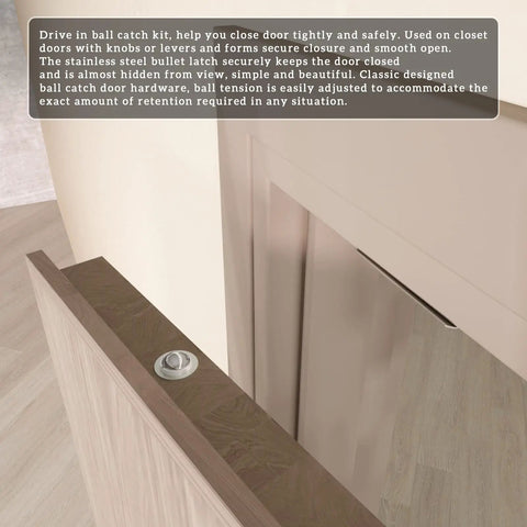 Drive In Ball Catch Kit For Interior Doors, Adjustable Tension, Thirteen Sixteenths Inch By One Inch Closet Door Ball Catch Hardware