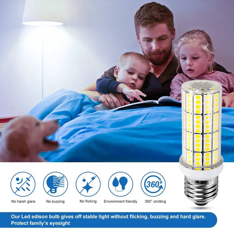 Mega Bright LED Corn Light Bulb 200W Equivalent 2500 Lumens 5000K Cool Daylight White E26 E27 Base Pack Of 4 shown with family