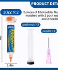 No Clean Rosin Soldering Flux Paste Pro Grade For Electronics Precision Soldering 2 Pack Handy Syringe 10cc Each with push rods and needles
