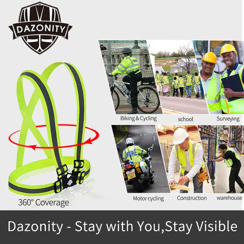 Legit Heavy Duty Hi Vis Safety Vest 10 Pack With Blazing Reflective Strips For Builders Runners And Drivers showing 360° adjustable coverage for work and cycling.