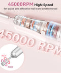 Pro Grade Electric Nail Drill 45000 RPM Cordless Nail File for Acrylic and Gel Nails, high-speed design and functionality highlight.