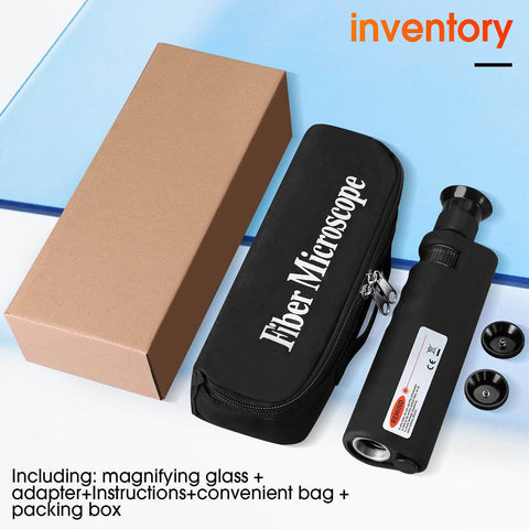 Fiber Optic Inspection Microscope With 2.5mm And 1.25mm Adapters, carrying case, and box, for SC FC ST LC interfaces