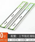 Beefed Up Drawer Slide Rail Kit With Damping And Hydraulic Three Section Wardrobe Cabinet Door Track Two Pieces White And Green Cushion 10 Inch 25 Cm Set, close-up view