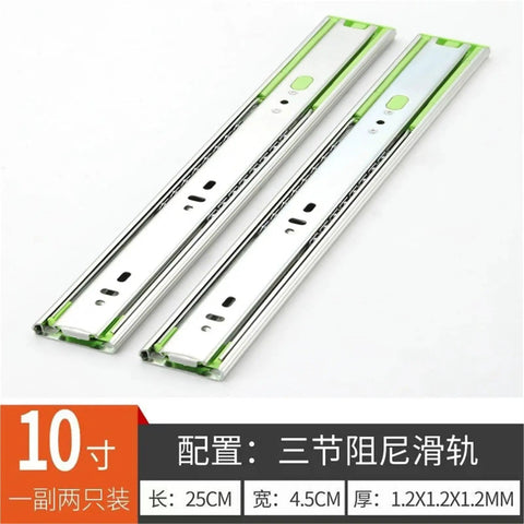 Beefed Up Drawer Slide Rail Kit With Damping And Hydraulic Three Section Wardrobe Cabinet Door Track Two Pieces White And Green Cushion 10 Inch 25 Cm Set, close-up view