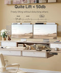 Fezibo 60 By 30 Inch Electric Standing Desk With Drawers Light Rustic Brown Finish showcasing dual monitors and a cat sleeping.