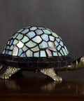 Blue Tiffany Style Stained Glass Accent Table Lamp Night Light For Bedroom And Living Room, turtle shape, handcrafted glass shade.