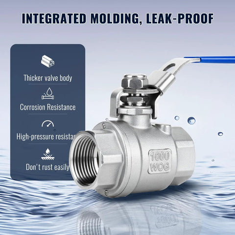 Two Pack Three Fourth Inch NPT Female Stainless Steel 304 Full Port Ball Valves Locking Handle Heavy Duty Shut Off product
