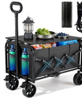 500 Pound All Terrain Collapsible Wagon With Foldable Table Built Tough Heavy Duty Cart loaded with supplies, lantern, water bottles