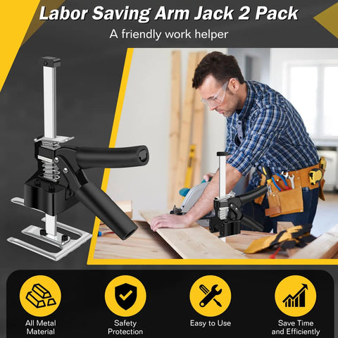 2-Pack Labor Saving Arm Jack 12 Inch Tool Lift For Drywall Tile Walls And Cabinet Positioning, worker using lifter