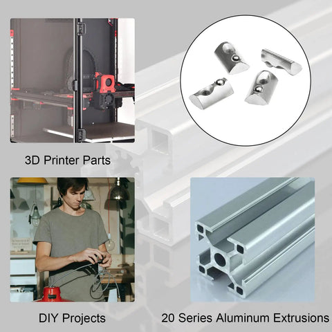 Roll In Spring Loaded T Nuts M3 X 0.5mm for 3D Printer Frames and 20 Series Aluminum Extrusions, shown with DIY projects setup