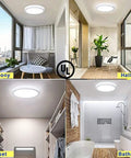 Modern LED Flush Mount Round Ceiling Light 18W 1400LM Surface Mount Panel 5000K Daylight White in different room settings