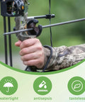 Close-up of hand holding bow with 5 Piece Bow String Wax Set For Archery And Crossbow Waterproof String Lube To Cut Friction