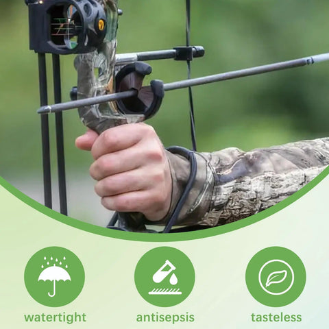 Close-up of hand holding bow with 5 Piece Bow String Wax Set For Archery And Crossbow Waterproof String Lube To Cut Friction