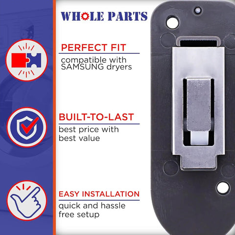 Dryer Door Catch Replacement DC97-18057A DC97-18057C for Samsung dryers, durable grey latch, DIY friendly install, easy setup