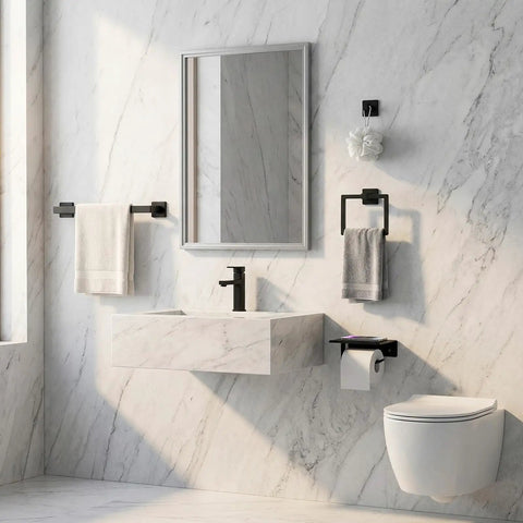 Dope Matte Black Bathroom Accessories Set 5 Piece Rustproof SUS304 Stainless Steel Wall Mounted Hardware with 16 Inch Towel Bar