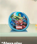 Echo Pop Kids Smart Speaker With Alexa Plus Showcasing Fresh Disney Princess Vibes For Age Appropriate Audiobooks Sleep Routines And Kid Friendly Interactive Learning Sessions That Are Straight Up Dope with Marvel characters design.