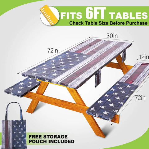 Fitted Picnic Table Cover With Bench Covers Waterproof Elastic Edges 6 Ft Rectangle Patio Tablecloth For Outdoor Dining Camping RV Trips Travel And Party Includes Portable Storage Bag