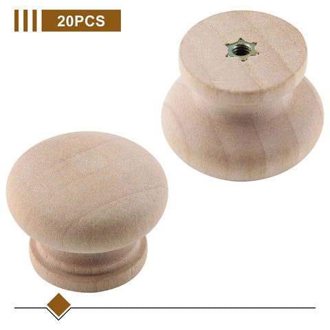 Unfinished Wood Mushroom Drawer Knobs Set Of 20 With Screws 28mm Diameter And 21mm Height Cabinet Knob Pulls, top and side view