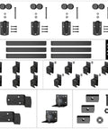 Heavy Duty Outdoor Sliding Barn Door Hardware Kit For Exterior Use With 450 Lb Capacity Black Powder Coated Finish Built To Endure Outdoor Weather Tough As Nails Fits Two Doors Up To 144 Inches Wide shown with various components including tracks, rollers, brackets, and mounts.