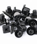 Cool 10 Pack Bumper Side Support Grommets With Lock Motor Cable Kit And Screws Fix For Prius And Lexus Rx Models Year 2004 Up M6.2x22mm Hex Socket Repair Hardware To Stop Rattles And Keep Stuff Secure. Black bumper grommets and screws, top view.