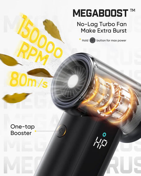 High Power Electric Air Duster For PC, Car, And Home, 150000 RPM Brushless Motor with MegaBoost One Tap Booster