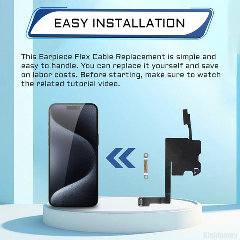 Earpiece Flex Cable Replacement For iPhone 15 Pro Series A3102 A2848 A3101 A3104 - DIY Fix To Restore Crisp Calls, Accurate Ambient Light Sensor, Durable Build, Easy Install For Your Phone, shown with iPhone and flex cable