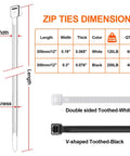 Diagram showing dimensions of Heavy Duty 12 Inch Zip Ties With 200Lbs Tensile Strength, V Shaped Toothed Double Sided Cable Ties.