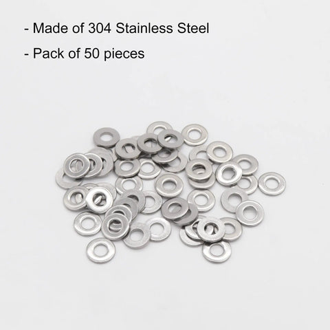 Big Time Heavy Duty M6 Flat Washers 14mm Outer Diameter Crafted From Top Notch 18 8 304 Stainless Steel For Hardware Bolts And Nuts Rust Resistant Lock Tight Fit 50 Count Bulk Pack, pack of 50 stainless steel flat washers.
