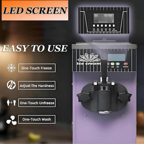Countertop Boss Single Flavor Soft Serve Ice Cream Maker With Nofuss Auto Clean Routine And Sharp Lcd Screen showing easy-to-use LED control panel.