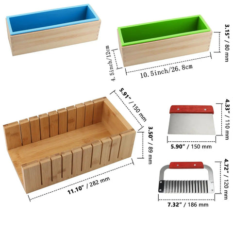 Ultimate 7 Piece Soap Making Kit With Silicone Molds And Stainless Steel Slicers, includes rectangular loaf molds and slicers